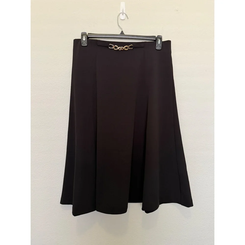 Roz & Ali Black A-Line Midi Skirt Gold Chain Detail Size Large